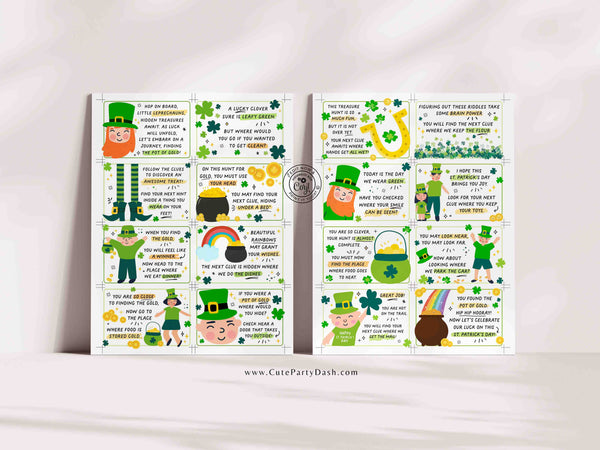 Indoor St Patrick's Day Scavenger Hunt Printable Bundle INSTANT DOWNLOAD Editable Leprechaun St Patricks Game for Kids Treasure Hunt Clues