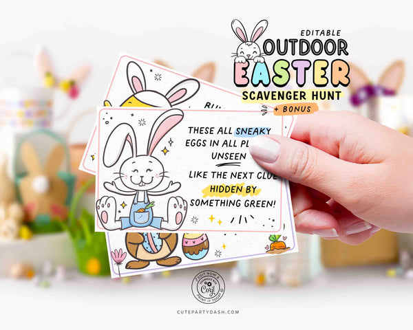 Outdoor Easter Egg Hunt Printable Bundle INSTANT DOWNLOAD Editable Easter Scavenger Hunt Game for Kids Activity Treasure Hunt Clues Bunny