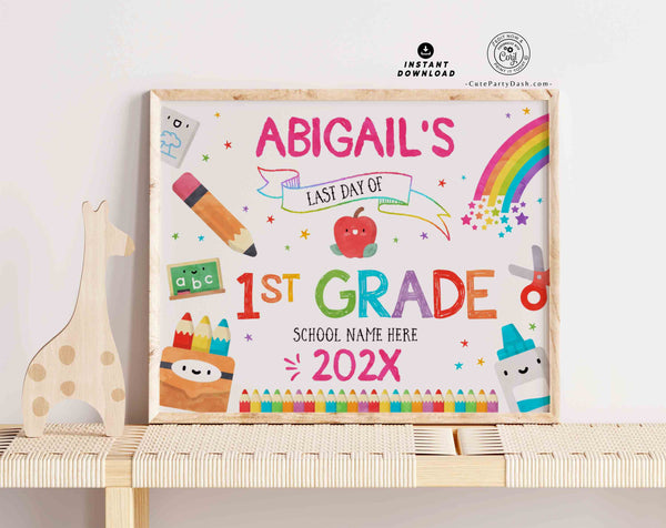 Last day of school sign Printable INSTANT DOWNLOAD Editable Last day of 1st Grade sign, End of School Year Preschool Photo Sign Kindergarten