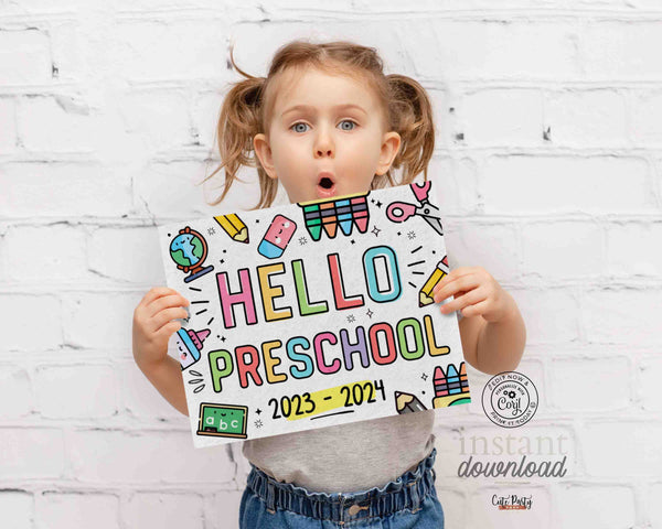 Editable First Day of school Sign INSTANT DOWNLOAD, EDITABLE Boy Girl Back to school Printable corjl chalkboard Hello digital download