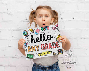 Editable First Day of school Sign INSTANT DOWNLOAD, EDITABLE Boy Girl Back to school Printable corjl chalkboard Hello digital download