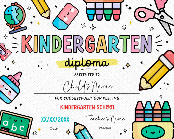 Kindergarten Graduation Diploma Printable INSTANT DOWNLOAD Elementary School Graduation Certificate Sign End of school year graduation