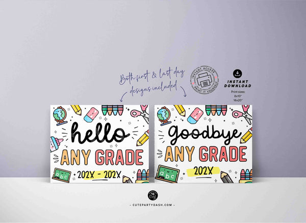 Editable Back to School Sign Bundle Printable INSTANT DOWNLOAD, EDITABLE First Day & Last Day Back to school Sign Set Chalkboard