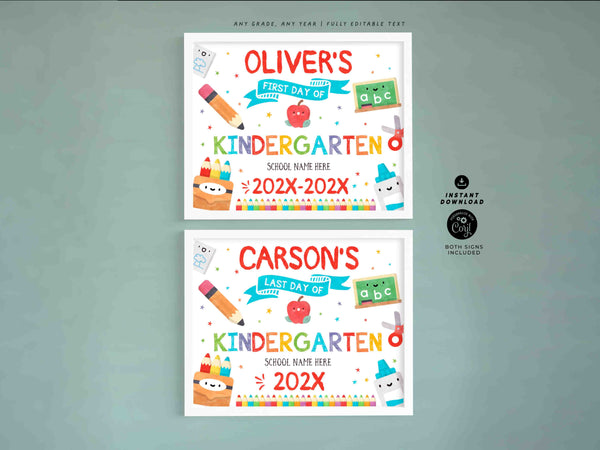 Editable First day of School Sign Bundle Printable INSTANT DOWNLOAD, EDITABLE First Day & Last Day Back to school Sign Set Chalkboard