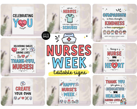 Nurses Week Sign Printable INSTANT DOWNLOAD Editable Medical Nurses Appreciation Week Decor Theme Thank You Poster props Happy nurse gift