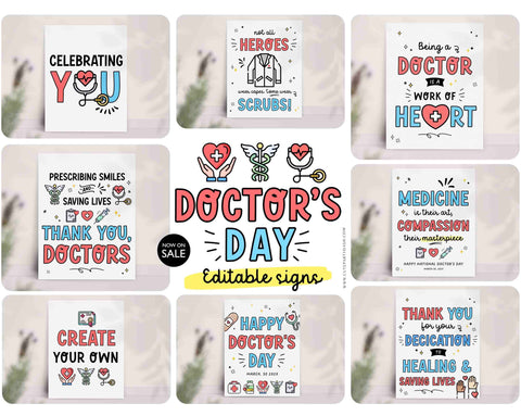 Happy Doctor's Day Sign Printable INSTANT DOWNLOAD Editable National Doctor's Day Appreciation Poster Decor Doctors Day Theme Decorations