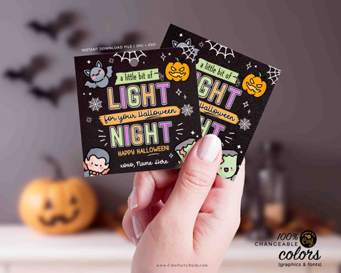 EDITABLE Halloween Treat Tag INSTANT DOWNLOAD Light Your Halloween Night Glow stick Friend Classroom Trick or Treat Non Candy Party Favor