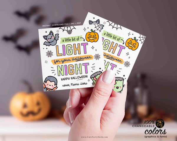 EDITABLE Halloween Treat Tag INSTANT DOWNLOAD Light Your Halloween Night Glow stick Friend Classroom Trick or Treat Non Candy Party Favor
