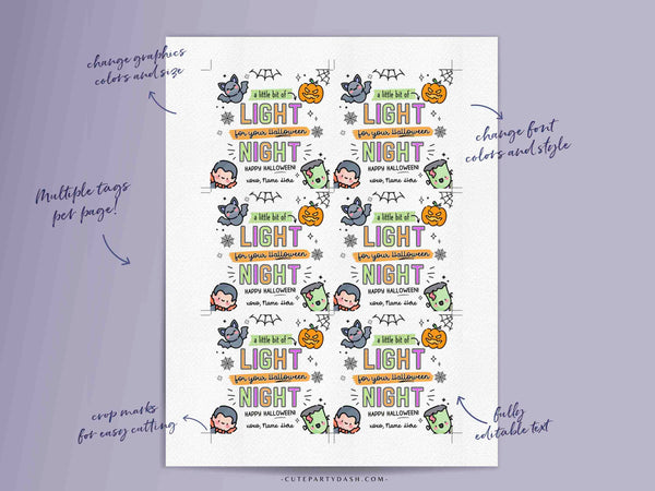 EDITABLE Halloween Treat Tag INSTANT DOWNLOAD Light Your Halloween Night Glow stick Friend Classroom Trick or Treat Non Candy Party Favor