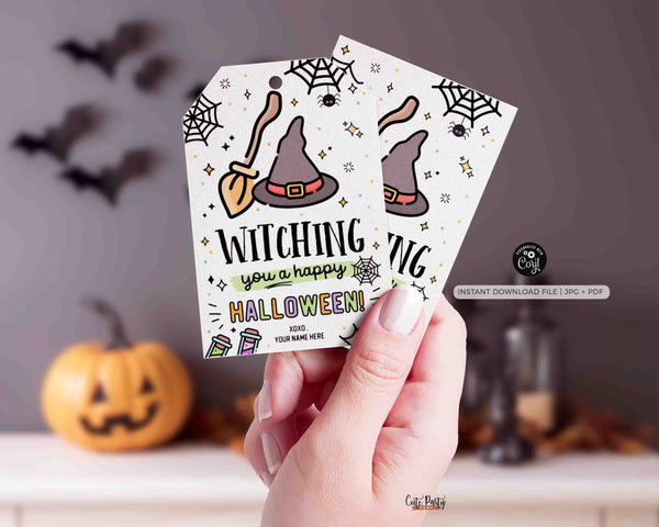 EDITABLE Witching You a Happy Halloween Gift Tag Template INSTANT DOWNLOAD Party Favor Teacher Staff Pta Pto Kids Witch Treat Candy Label