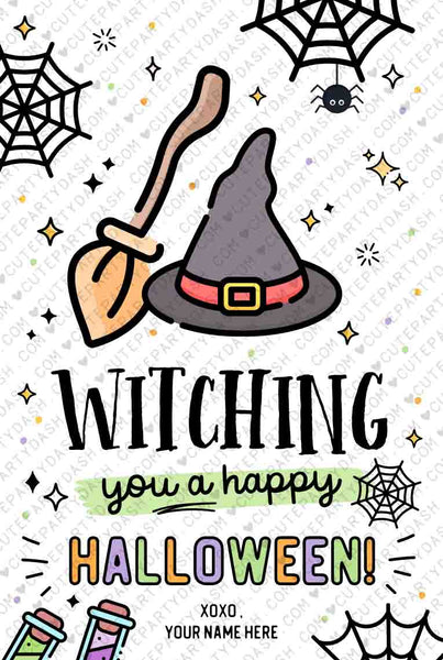 EDITABLE Witching You a Happy Halloween Gift Tag Template INSTANT DOWNLOAD Party Favor Teacher Staff Pta Pto Kids Witch Treat Candy Label