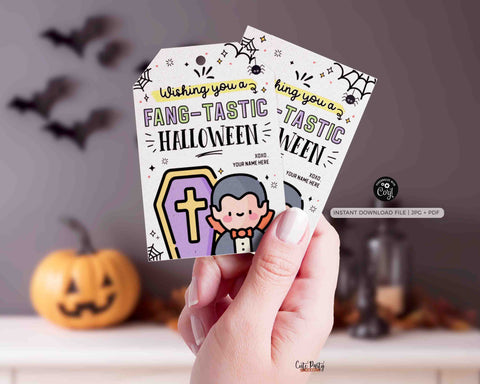 EDITABLE Fang-tastic Halloween Gift Tag Template INSTANT DOWNLOAD Happy Halloween Party Favor Teacher Printable Pta Pto Kids Non Candy Label