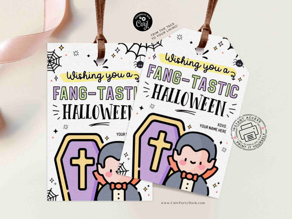 EDITABLE Fang-tastic Halloween Gift Tag Template INSTANT DOWNLOAD Happy Halloween Party Favor Teacher Printable Pta Pto Kids Non Candy Label