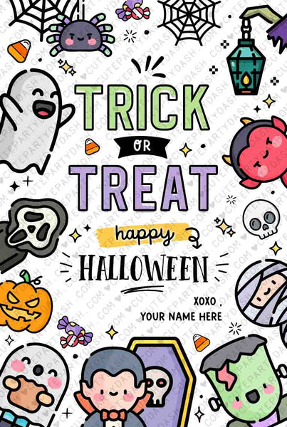 EDITABLE Trick or Treat Halloween Gift Tag Template INSTANT DOWNLOAD Happy Halloween Party Favor Teacher Printable Costume Kids Sticker