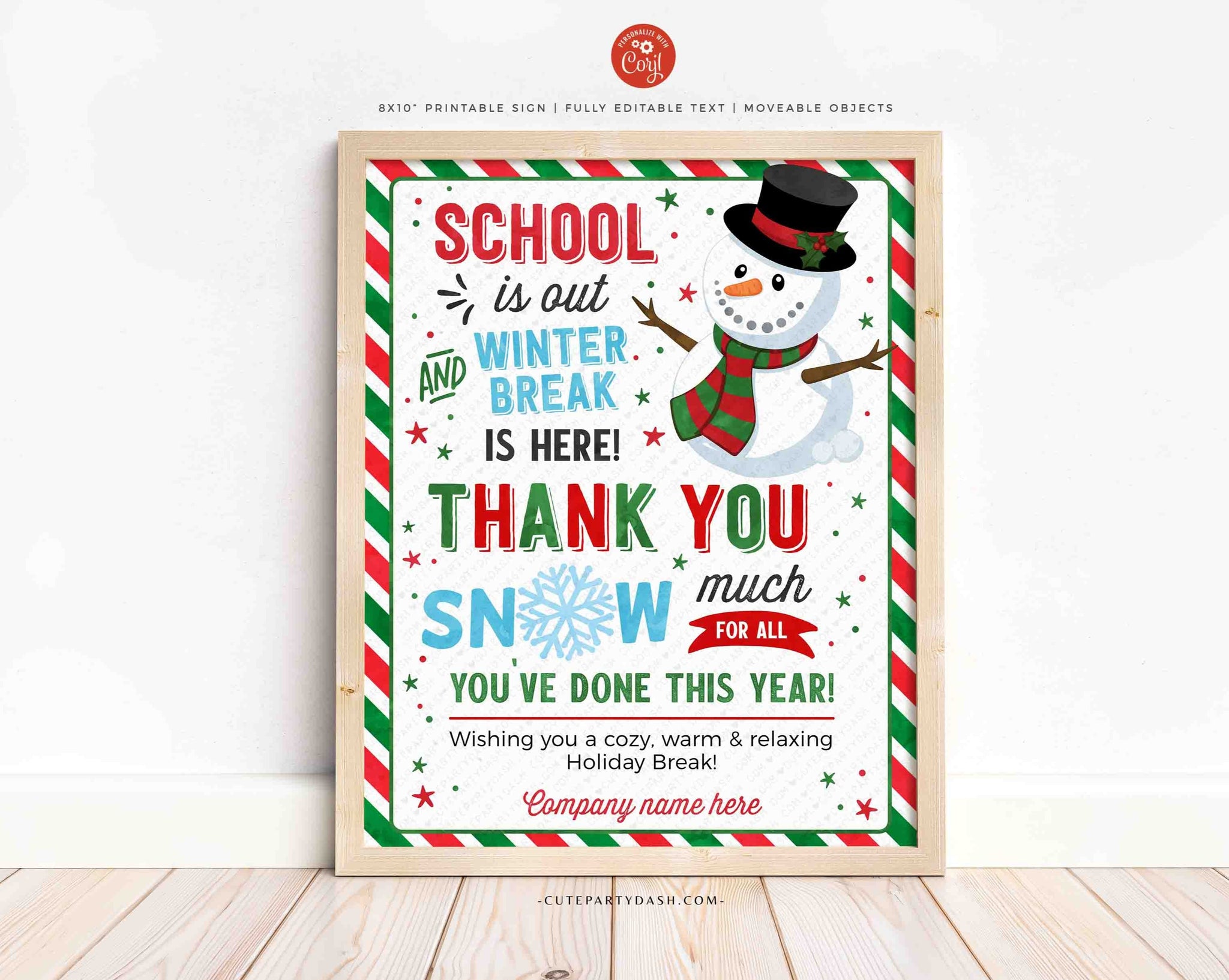 School's Out Winter Break Christmas Sign INSTANT DOWNLOAD Thank you snow much End of the year Teacher School Editable Merry Christmas tag