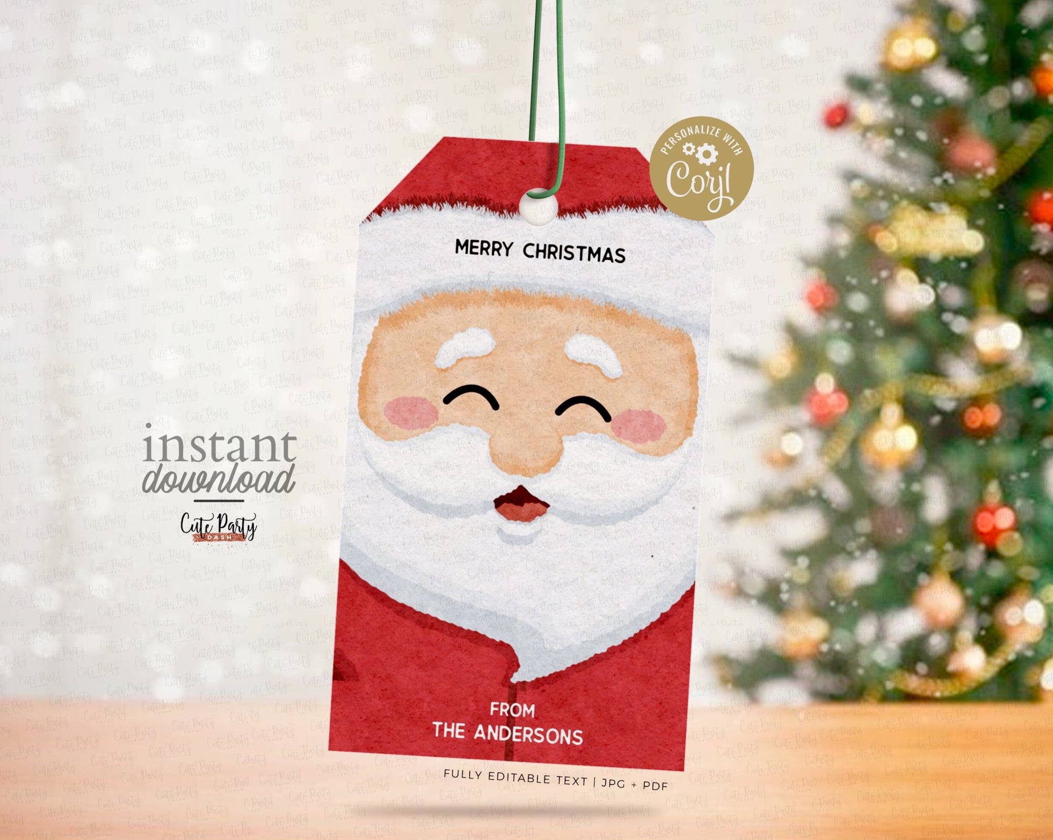 Editable Christmas Gift Tag, Santa Claus Tag, Teacher Staff School pto Merry Christmas gift tag, Neighbor, INSTANT DOWNLOAD Corjl TG023 600