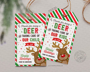 Editable Thanks For Being a Deer Teacher Christmas Gift Tag, Teacher Staff Pta pto Merry Christmas tag, INSTANT DOWNLOAD Corjl 600