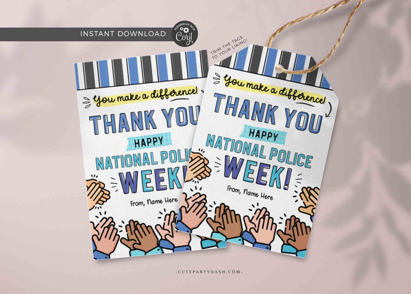 Police Week Gift Tag Printable Police Appreciation Card Editable Police officer Law enforcement thank you gift for him tag INSTANT DOWNLOAD