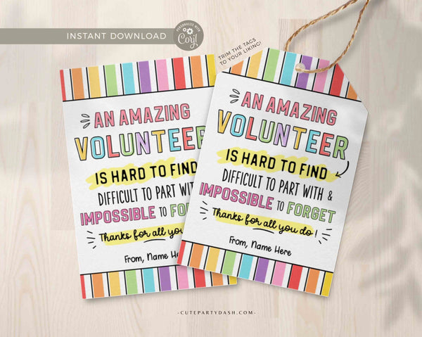Volunteer Appreciation Gift Tag Editable Employee Appreciation Week Thank You Card Staff Printable Label Team Member INSTANT DOWNLOAD