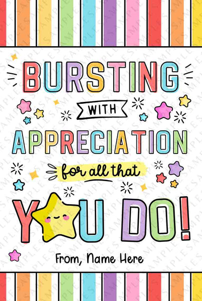 Bursting Appreciation Editable Gift Tag Printable Star Staff Teacher Appreciation Week Team Member Volunteer Starburst tag INSTANT DOWNLOAD