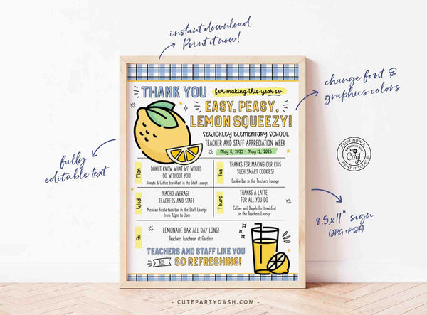 Lemons Gift Tags Zest Lemon Themed Gift for Teacher Appreciation Week Editable Printable Team Member Volunteer Thank You INSTANT DOWNLOAD