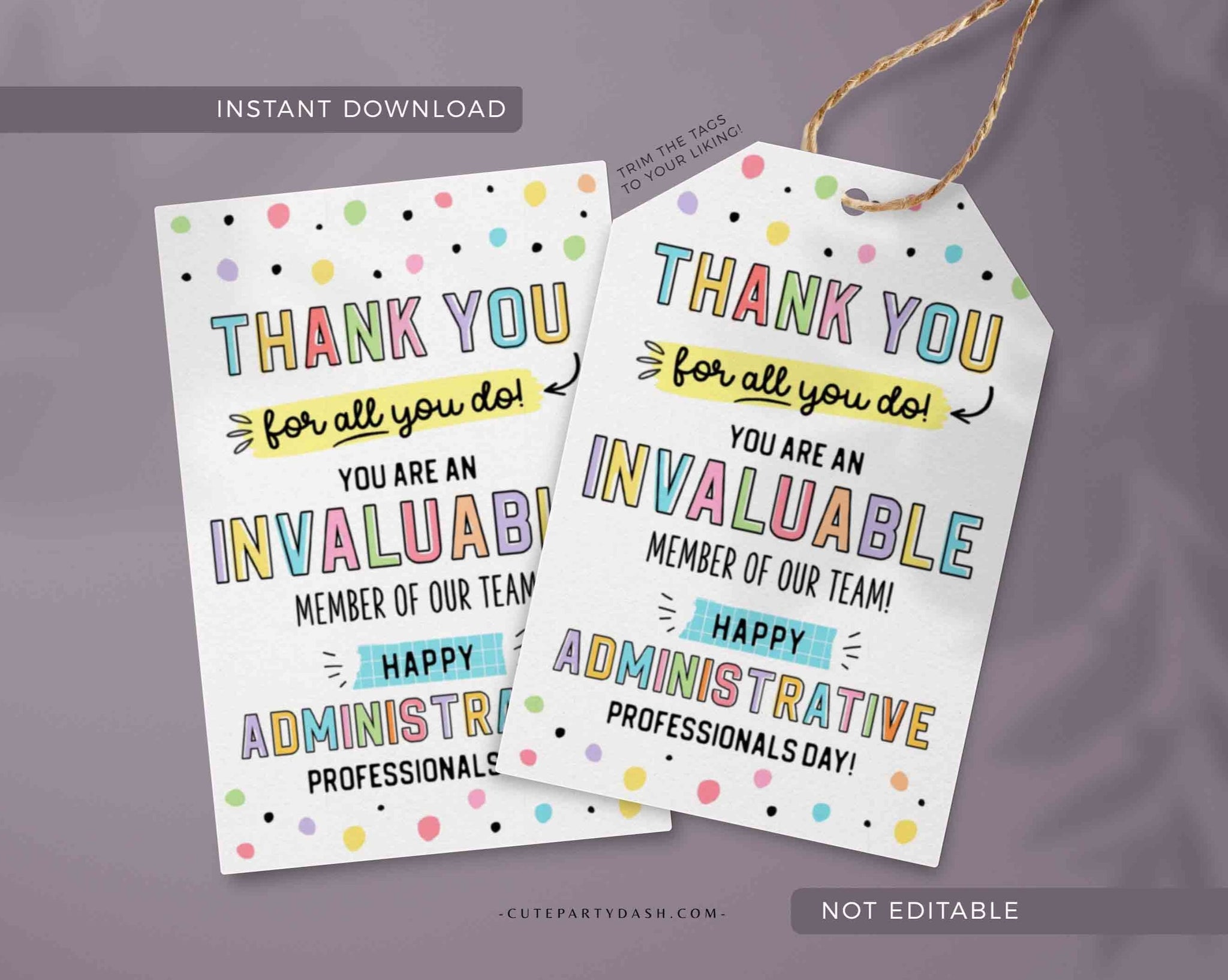 Administrative Professionals Day gift tag Employee Appreciation Week Printable Thank You Tag Gift for Staff team member INSTANT DOWNLOAD