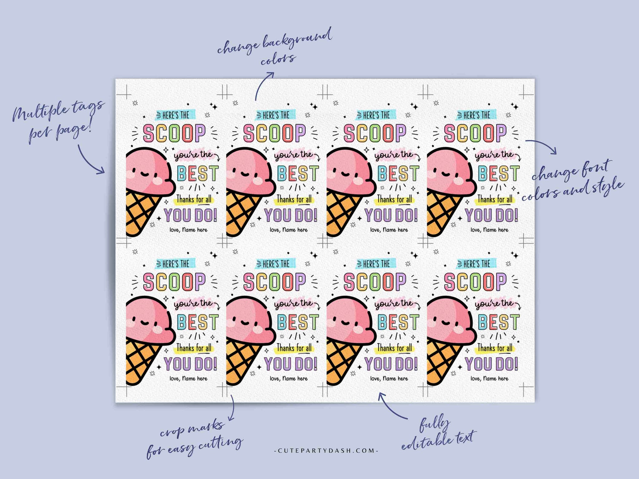 Printable Ice Cream Teacher Appreciation Tag Cute Party Dash