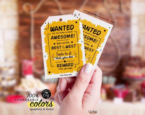 Best in the West Teacher Appreciation Tag Printable Wild West Editable Thank You Tag Appreciation Week Employee Nurse Staff INSTANT DOWNLOAD