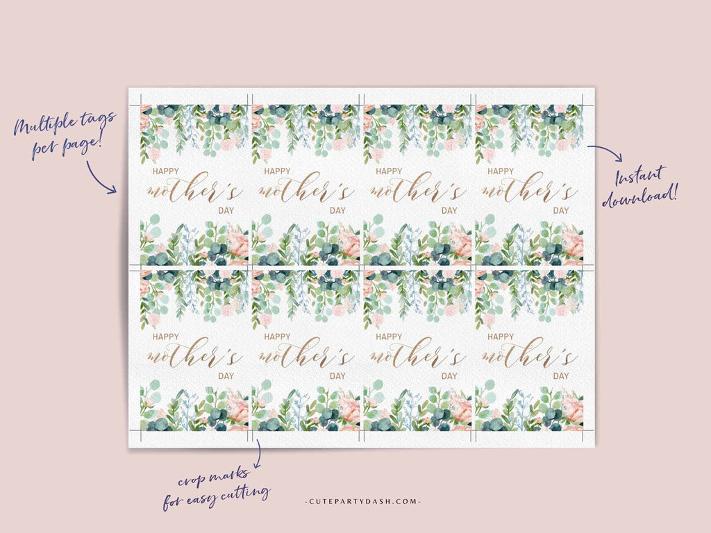 Printable Mothers Day Floral Gift Tag Cute Party Dash