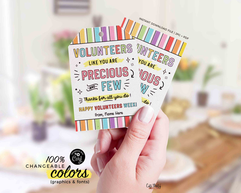 Volunteer Appreciation Gifts Tag Editable Printable Volunteer Thank Yo