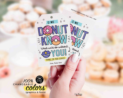Police Appreciation Donut Tag Police Week Printable Police Thank You Card Editable Police officer Law enforcement INSTANT DOWNLOAD
