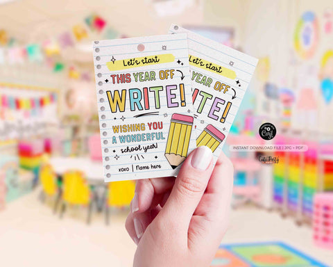 EDITABLE Welcome Back To School Gift Tag Printable Pen Marker First Day of School gift Tag Let's start this year off write INSTANT DOWNLOAD