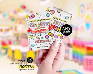 Printable First Day of School Candy Treat Tag Any Grade You're Going to be Such a Smartie Editable Back To School Candy Tag INSTANT DOWNLOAD
