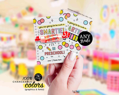 Printable First Day of School Candy Treat Tag Any Grade You're Going to be Such a Smartie Editable Back To School Candy Tag INSTANT DOWNLOAD