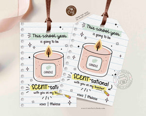EDITABLE Teacher First Day of School Gift Tag Printable Welcome Back To School Candle Tag Scent-Sational School Year INSTANT DOWNLOAD