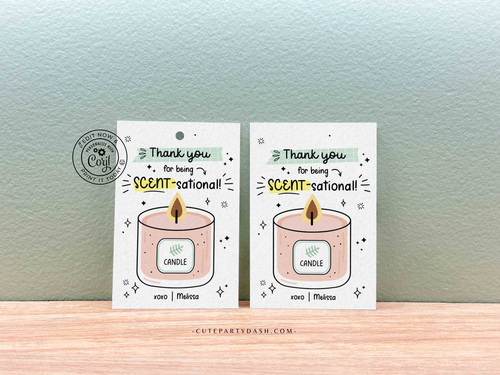 Editable Thank You For Being SCENT Sational Candle gift tags Cute