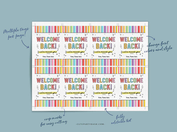 Welcome Back to School Gift Tags Editable Back to Work PTO Gift for Teacher Student Kid First Day School Back to the office INSTANT DOWNLOAD