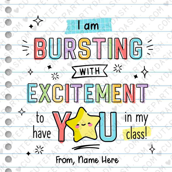 Bursting With Excitement Back to School Candy Tag Editable Printable Teacher Kids Starburst First day of school gift tag INSTANT DOWNLOAD