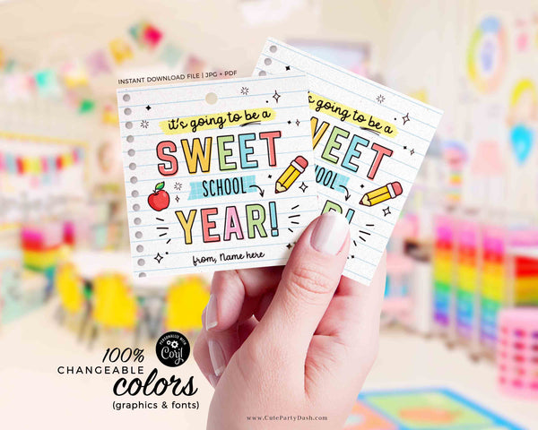 A Sweet Year Welcome Back To School Gift Tag EDITABLE First Day of School Printable Cookies Gift Tag Label Sticker Teacher INSTANT DOWNLOAD