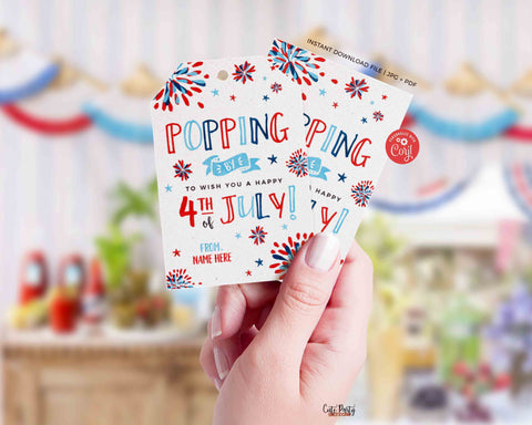 Happy 4th of July Popping by tag INSTANT DOWNLOAD Patriotic Real Estate Pop by tags Printable Fireworks Cookie Editable Gift Tag