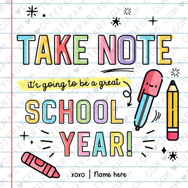 Back to School Gift Tags Take Note Editable Pen Marker Gift for Teacher Student Kid First Day School Notepad Gift from INSTANT DOWNLOAD