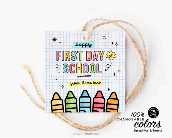 Happy First Day of School tags INSTANT DOWNLOAD Back to School Gift Tag Editable Notepad Gift for Teacher Student Kid First Day Gift from