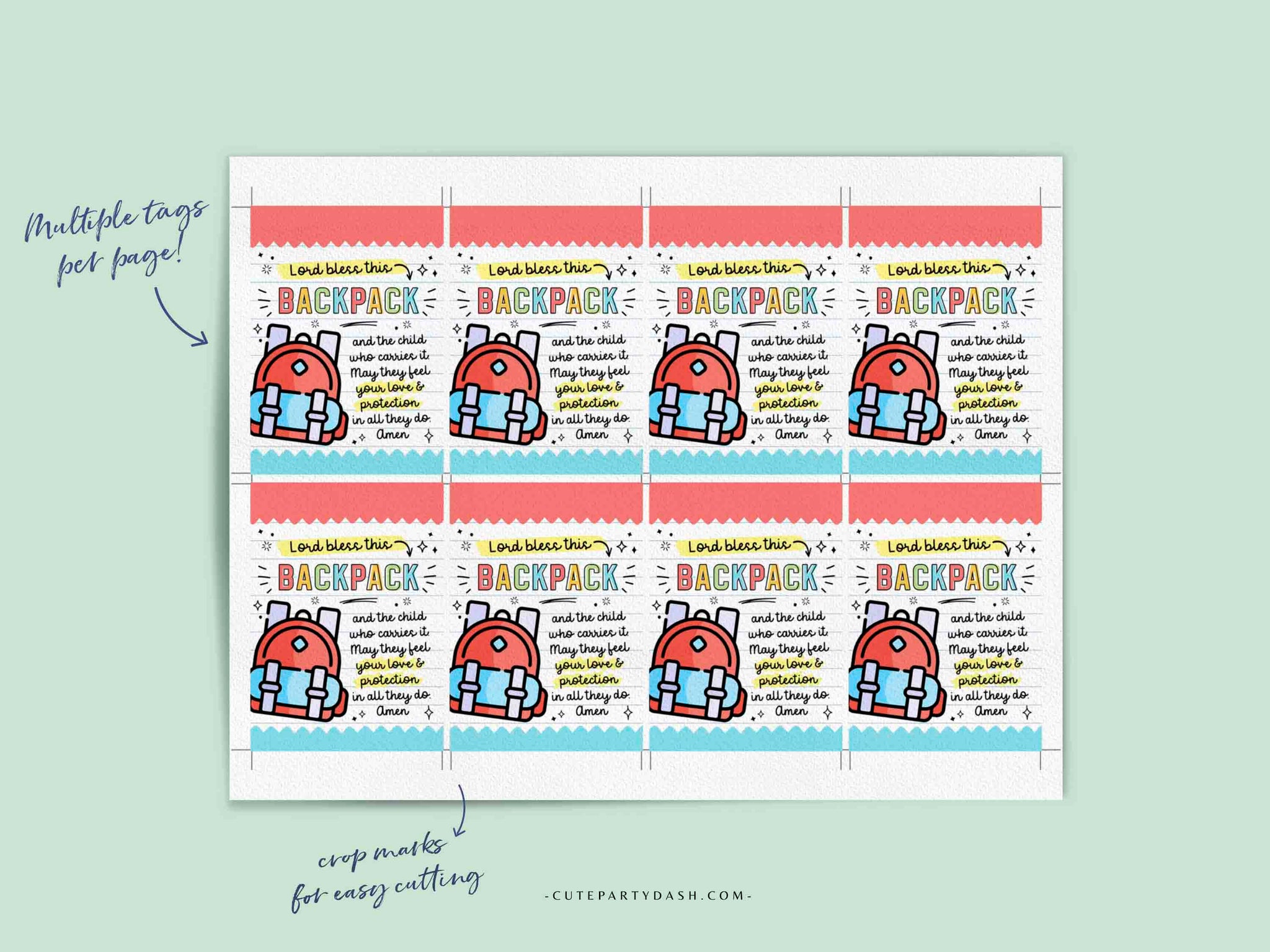 Sunday School Printable Backpack Prayer Tag – Cute Party Dash