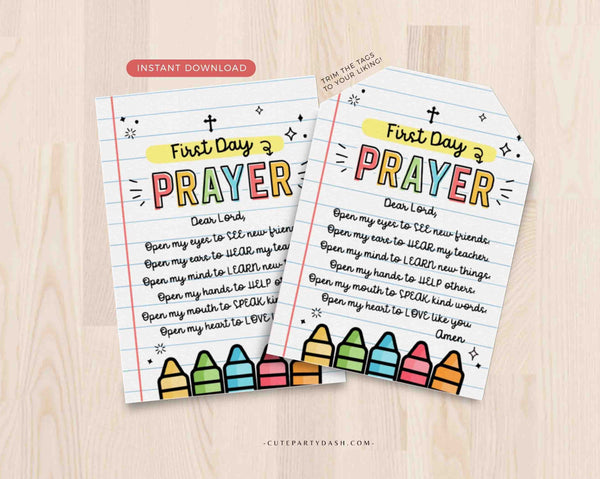 First Day of School Prayer Tag INSTANT DOWNLOAD Sunday School Printable Prayer Tag Lord bless Religious Tag Blessing card Back To School tag