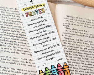 First Day of School Prayer Bookmark for kids INSTANT DOWNLOAD Printable Sunday School Year Prayer bookmark Christian School Back to School