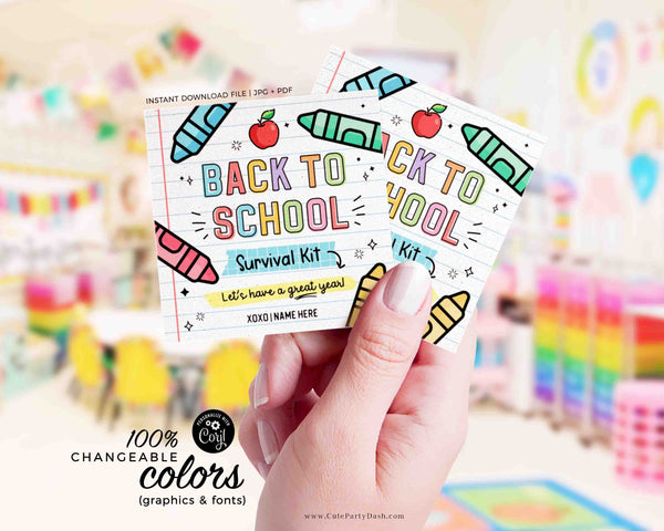 Back to School Survival Kit Gift Tag INSTANT DOWNLOAD Printable First Day of School Gift Tag template Editable Gift from Teacher Student Kids