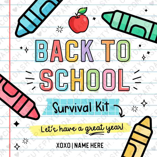 Back to School Survival Kit Gift Tag INSTANT DOWNLOAD Printable First Day of School Gift Tag template Editable Gift from Teacher Student Kids