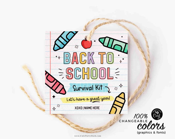 Back to School Survival Kit Gift Tag INSTANT DOWNLOAD Printable First Day of School Gift Tag template Editable Gift from Teacher Student Kids