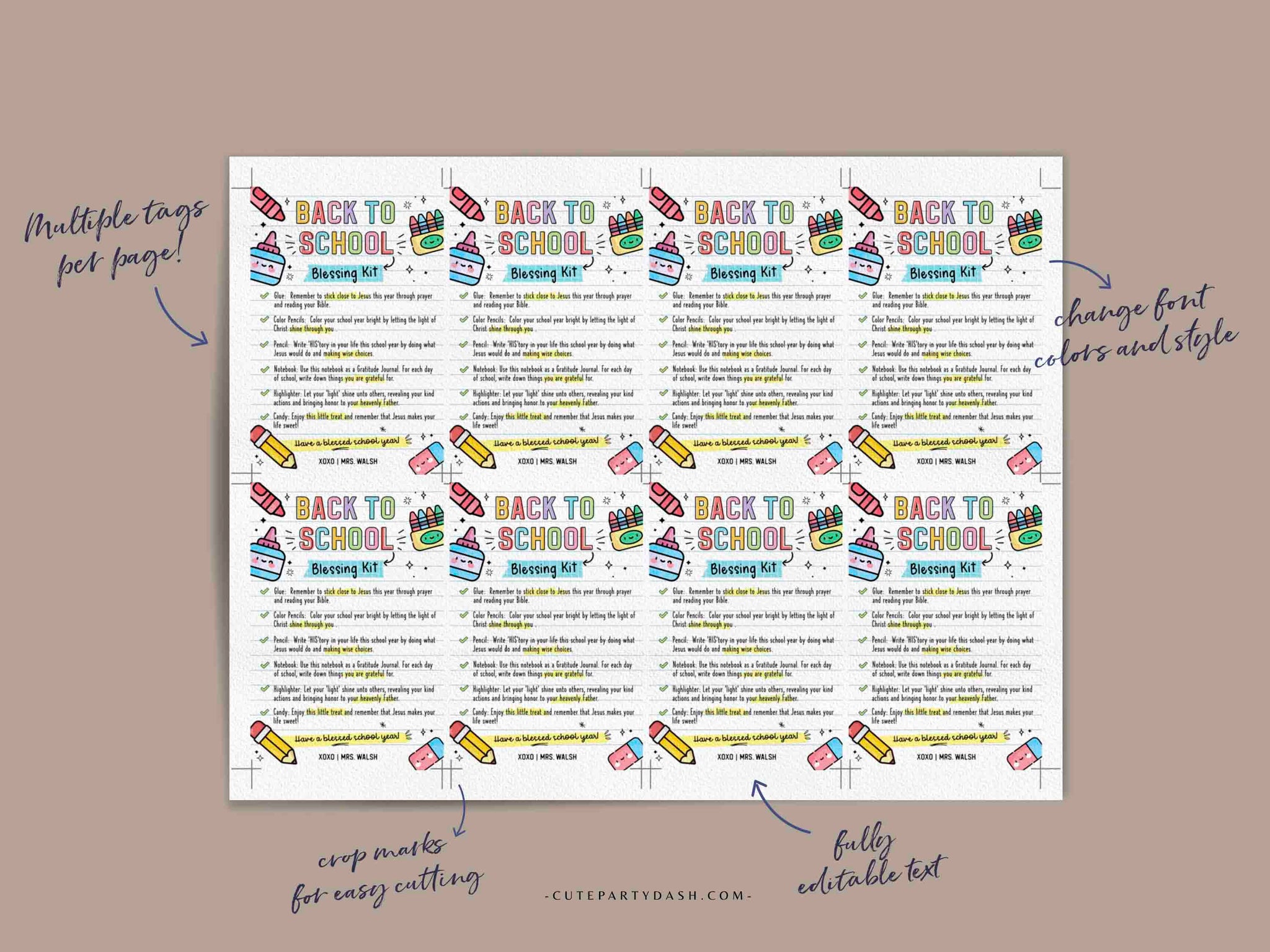 Back to School Blessing Kit Itags NSTANT DOWNLOAD – Cute Party Dash