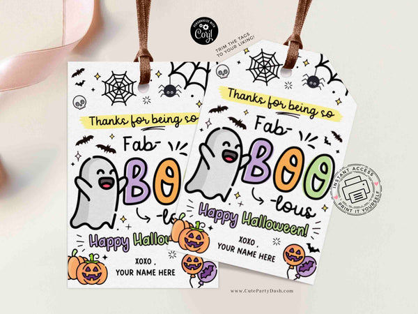 Happy Halloween Gift tag Thank you for being Fab-Boo-Lous Tags EDITABLE Teacher Staff Employee School Pto Printable Sticker INSTANT DOWNLOAD